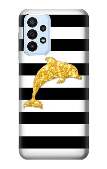 W2882 Black and White Striped Gold Dolphin Hard Case and Leather Flip Case For Samsung Galaxy A23