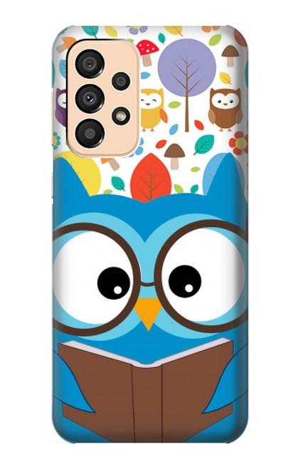 W2521 Cute Nerd Owl Cartoon Hard Case and Leather Flip Case For Samsung Galaxy A33 5G