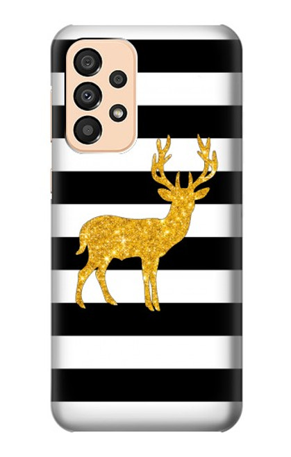 W2794 Black and White Striped Deer Gold Sparkles Hard Case and Leather Flip Case For Samsung Galaxy A33 5G