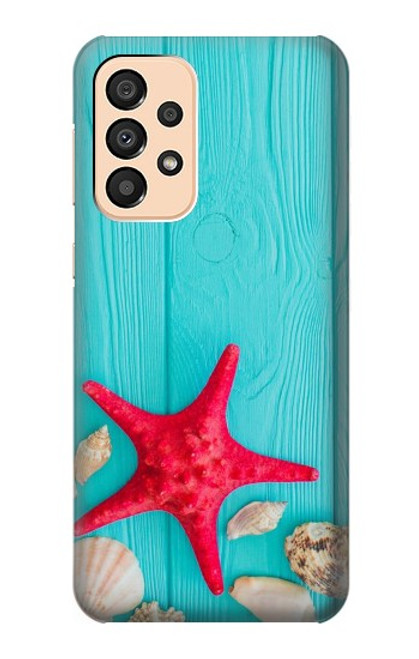 W3428 Aqua Wood Starfish Shell Hard Case and Leather Flip Case For Samsung Galaxy A33 5G