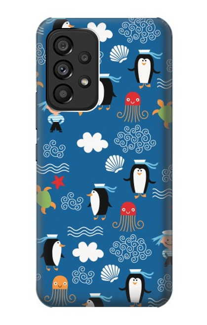 W2572 Marine Penguin Pattern Hard Case and Leather Flip Case For Samsung Galaxy A53 5G