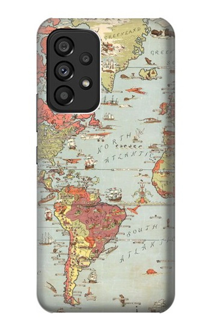 W3418 Vintage World Map Hard Case and Leather Flip Case For Samsung Galaxy A53 5G