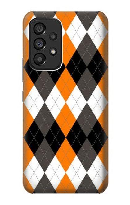 W3421 Black Orange White Argyle Plaid Hard Case and Leather Flip Case For Samsung Galaxy A53 5G