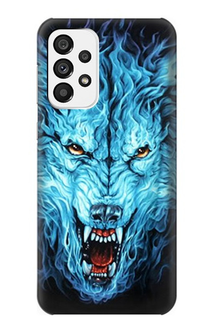 W0752 Blue Fire Grim Wolf Hard Case and Leather Flip Case For Samsung Galaxy A73 5G