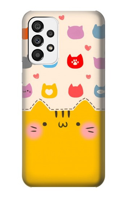 W2442 Cute Cat Cartoon Funny Hard Case and Leather Flip Case For Samsung Galaxy A73 5G