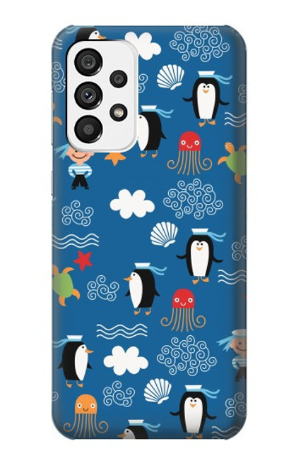 W2572 Marine Penguin Pattern Hard Case and Leather Flip Case For Samsung Galaxy A73 5G