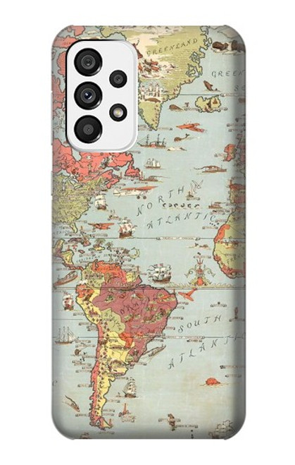 W3418 Vintage World Map Hard Case and Leather Flip Case For Samsung Galaxy A73 5G