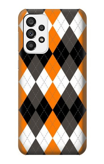 W3421 Black Orange White Argyle Plaid Hard Case and Leather Flip Case For Samsung Galaxy A73 5G