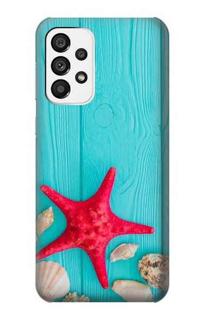 W3428 Aqua Wood Starfish Shell Hard Case and Leather Flip Case For Samsung Galaxy A73 5G