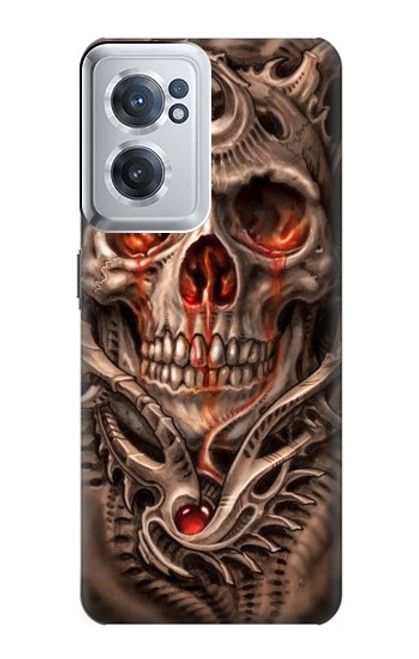 W1675 Skull Blood Tattoo Hard Case and Leather Flip Case For OnePlus Nord CE 2 5G