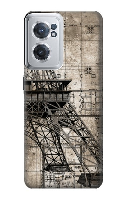 W3416 Eiffel Tower Blueprint Hard Case and Leather Flip Case For OnePlus Nord CE 2 5G