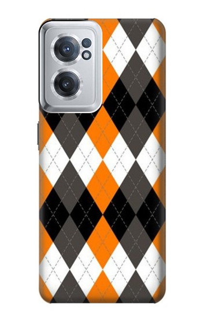 W3421 Black Orange White Argyle Plaid Hard Case and Leather Flip Case For OnePlus Nord CE 2 5G