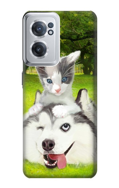 W3795 Kitten Cat Playful Siberian Husky Dog Paint Hard Case and Leather Flip Case For OnePlus Nord CE 2 5G