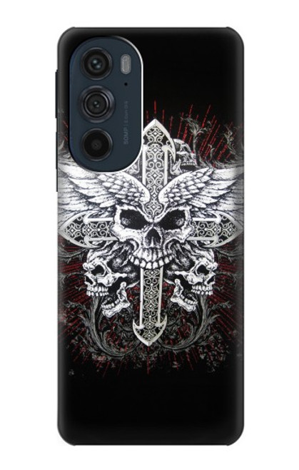 W1434 Skull Wing Tattoo Biker Hard Case and Leather Flip Case For Motorola Edge 30 Pro