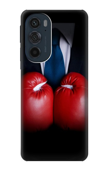 W2261 Businessman Black Suit With Boxing Gloves Hard Case and Leather Flip Case For Motorola Edge 30 Pro