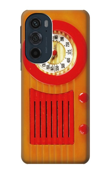 W2780 Vintage Orange Bakelite Radio Hard Case and Leather Flip Case For Motorola Edge 30 Pro