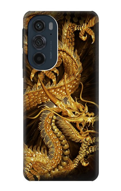 W2804 Chinese Gold Dragon Printed Hard Case and Leather Flip Case For Motorola Edge 30 Pro