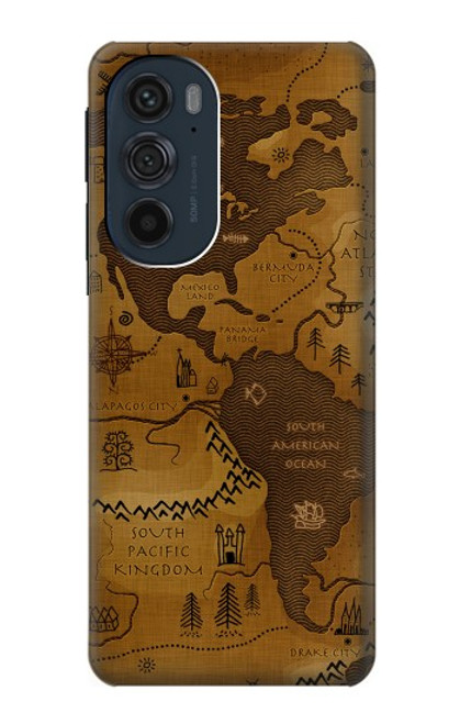 W2861 Antique World Map Hard Case and Leather Flip Case For Motorola Edge 30 Pro