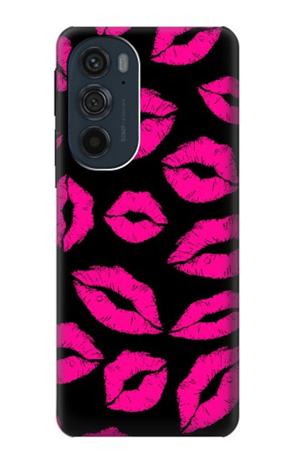 W2933 Pink Lips Kisses on Black Hard Case and Leather Flip Case For Motorola Edge 30 Pro