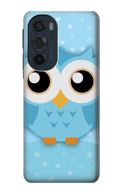 W3029 Cute Blue Owl Hard Case and Leather Flip Case For Motorola Edge 30 Pro