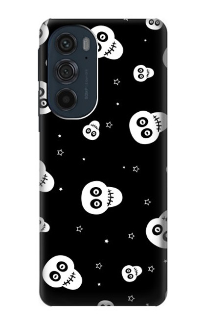 W3261 Smile Skull Halloween Pattern Hard Case and Leather Flip Case For Motorola Edge 30 Pro