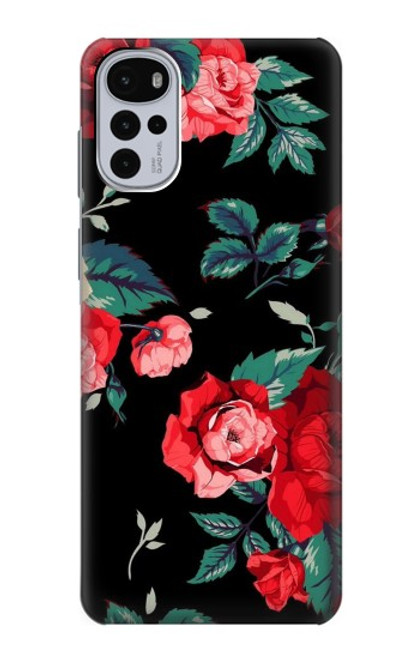 W3112 Rose Floral Pattern Black Hard Case and Leather Flip Case For Motorola Moto G22