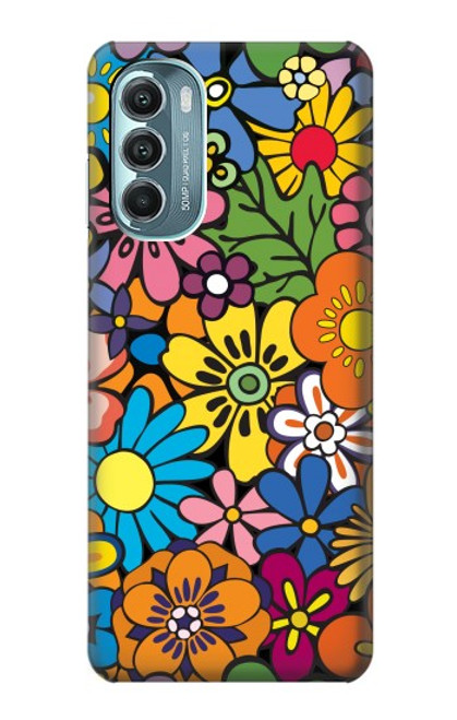 W3281 Colorful Hippie Flowers Pattern Hard Case and Leather Flip Case For Motorola Moto G Stylus 5G (2022)