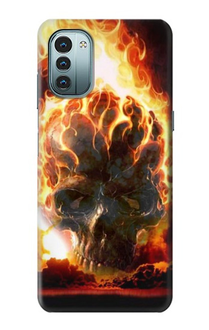 W0863 Hell Fire Skull Hard Case and Leather Flip Case For Nokia G11, G21