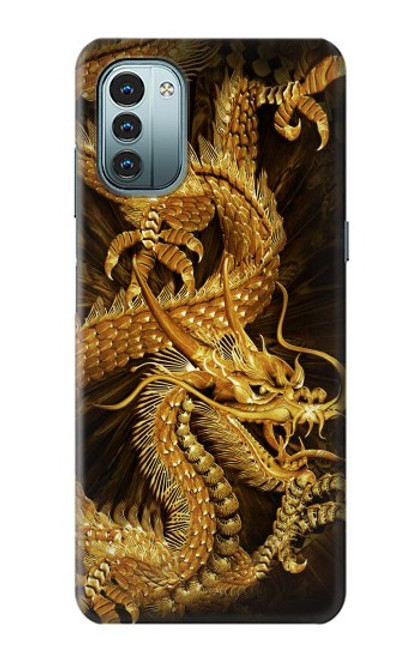 W2804 Chinese Gold Dragon Printed Hard Case and Leather Flip Case For Nokia G11, G21