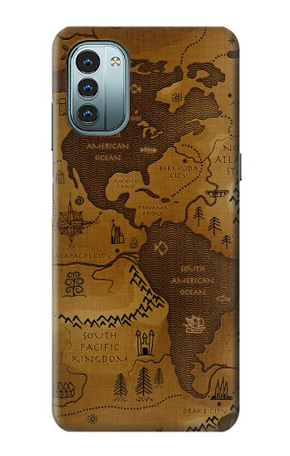 W2861 Antique World Map Hard Case and Leather Flip Case For Nokia G11, G21