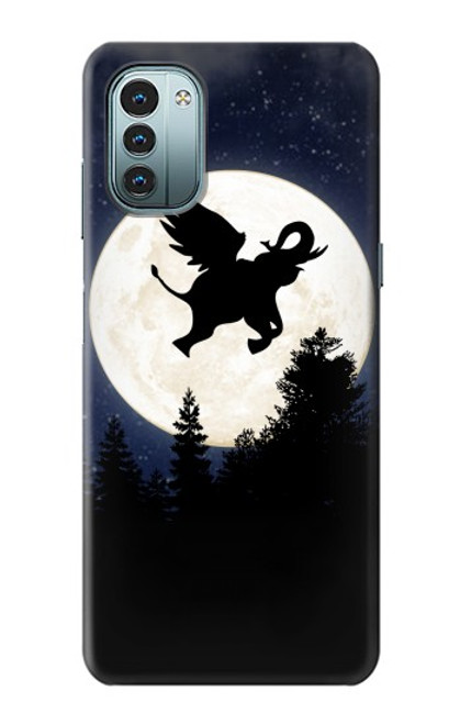 W3323 Flying Elephant Full Moon Night Hard Case and Leather Flip Case For Nokia G11, G21