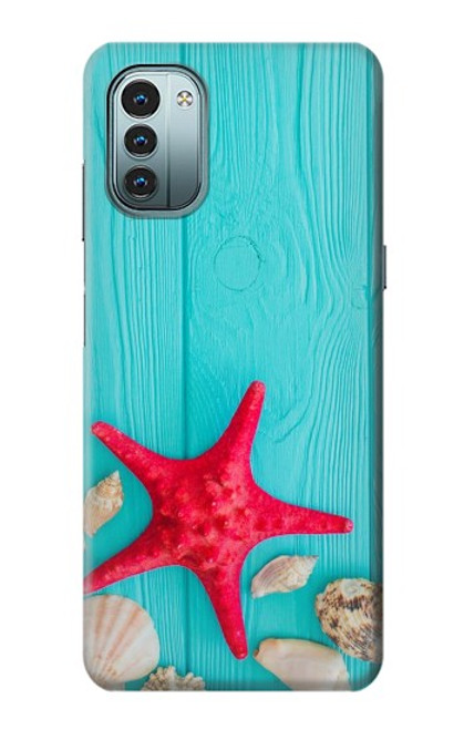 W3428 Aqua Wood Starfish Shell Hard Case and Leather Flip Case For Nokia G11, G21