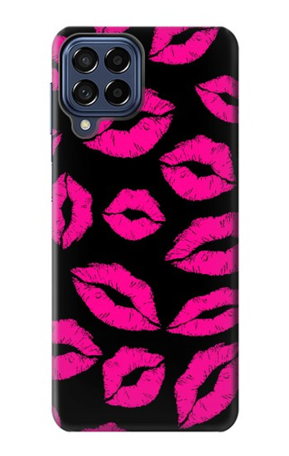 W2933 Pink Lips Kisses on Black Hard Case and Leather Flip Case For Samsung Galaxy M53