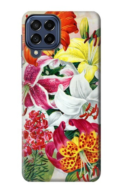 W3205 Retro Art Flowers Hard Case and Leather Flip Case For Samsung Galaxy M53