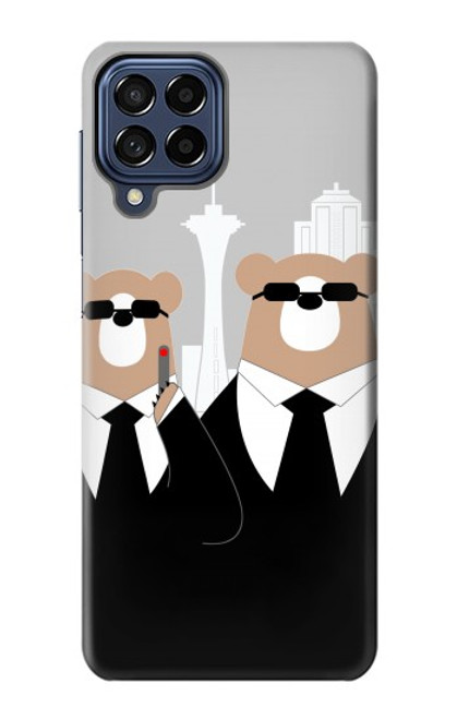 W3557 Bear in Black Suit Hard Case and Leather Flip Case For Samsung Galaxy M53