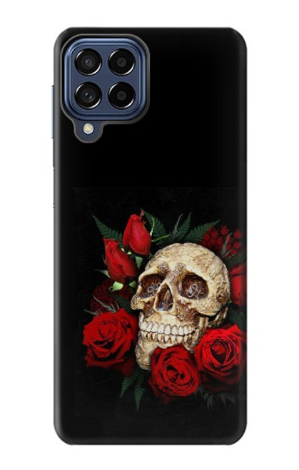 W3753 Dark Gothic Goth Skull Roses Hard Case and Leather Flip Case For Samsung Galaxy M53