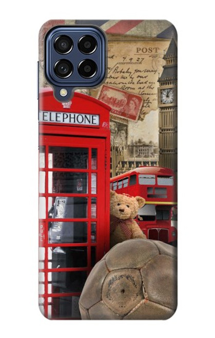 W3856 Vintage London British Hard Case and Leather Flip Case For Samsung Galaxy M53