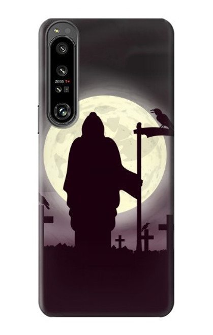 W3262 Grim Reaper Night Moon Cemetery Hard Case and Leather Flip Case For Sony Xperia 1 IV