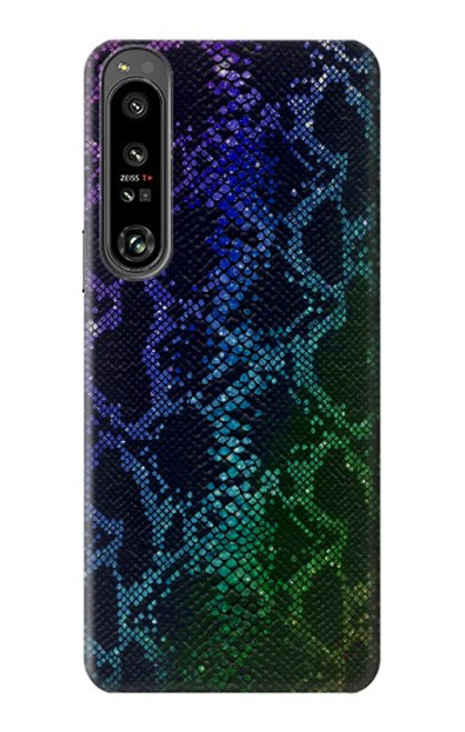 W3366 Rainbow Python Skin Graphic Print Hard Case and Leather Flip Case For Sony Xperia 1 IV