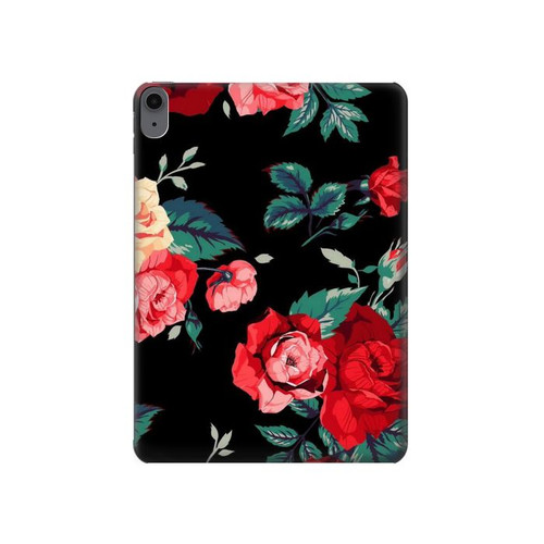 W3112 Rose Floral Pattern Black Tablet Hard Case For iPad Air (2022, 2020), Air 11 (2024), Pro 11 (2022)