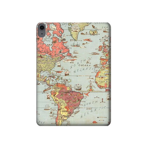 W3418 Vintage World Map Tablet Hard Case For iPad Air (2022, 2020), Air 11 (2024), Pro 11 (2022)