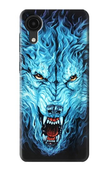 W0752 Blue Fire Grim Wolf Hard Case and Leather Flip Case For Samsung Galaxy A03 Core