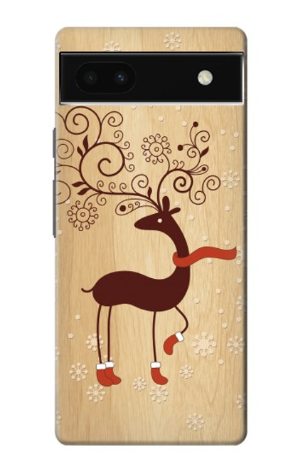 W3081 Wooden Raindeer Graphic Printed Hard Case and Leather Flip Case For Google Pixel 6a