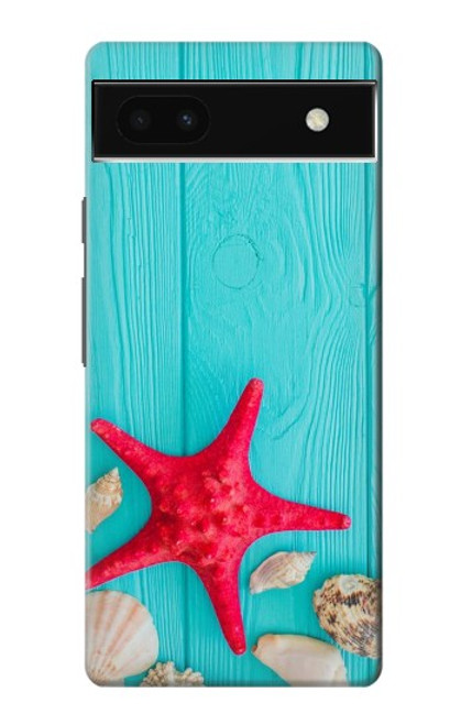 W3428 Aqua Wood Starfish Shell Hard Case and Leather Flip Case For Google Pixel 6a