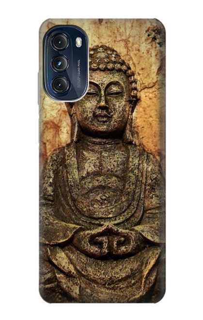 W0344 Buddha Rock Carving Hard Case and Leather Flip Case For Motorola Moto G (2022)