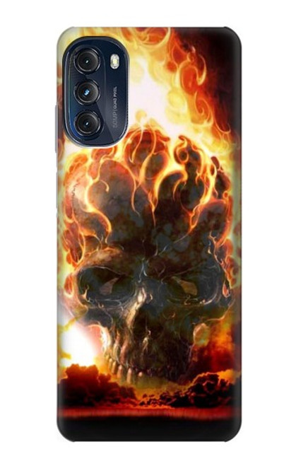 W0863 Hell Fire Skull Hard Case and Leather Flip Case For Motorola Moto G (2022)