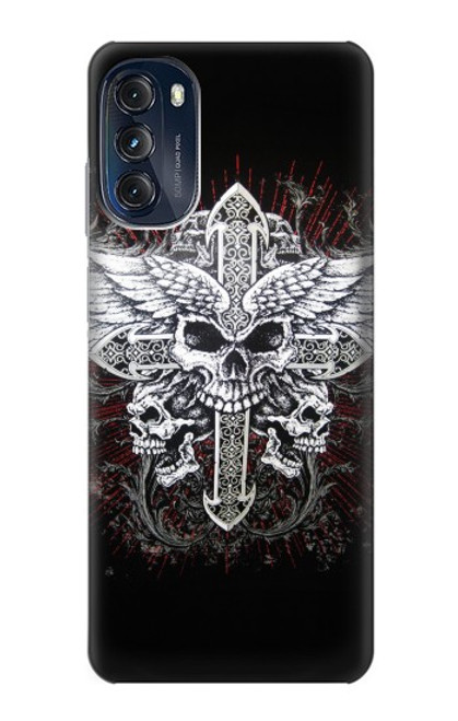 W1434 Skull Wing Tattoo Biker Hard Case and Leather Flip Case For Motorola Moto G (2022)