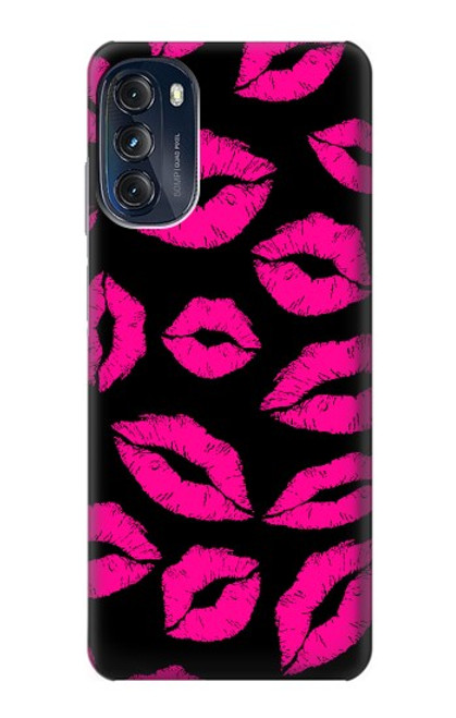 W2933 Pink Lips Kisses on Black Hard Case and Leather Flip Case For Motorola Moto G (2022)