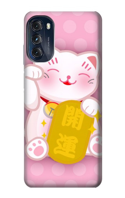 W3025 Pink Maneki Neko Lucky Cat Hard Case and Leather Flip Case For Motorola Moto G (2022)