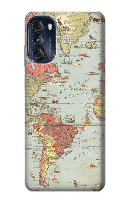 W3418 Vintage World Map Hard Case and Leather Flip Case For Motorola Moto G (2022)